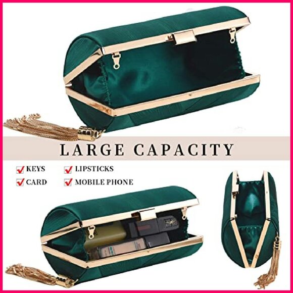 Satin Evening Clutch Elegant Tassel Removable Chain Strap Party Wear